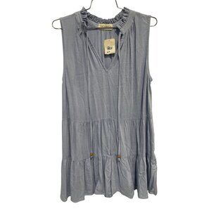 The Nines Tank Tunic Top Size Small Tiered Sleeveless Ruffle Tie Neck Blue NEW